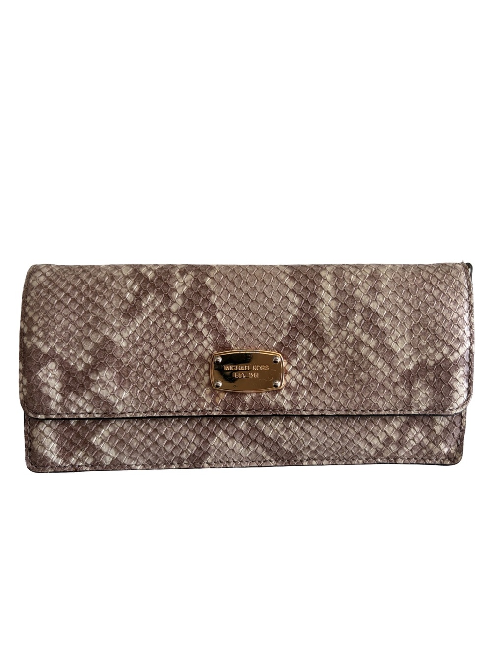 Michael Kors Metallic Snakeskin Embossed Envelope Wallet
